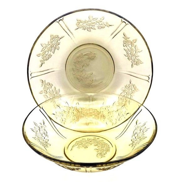 Vintage Federal Depression Glass Amber Sharon Cabbage Rose Berry Bowls Set Of 2 - Picture 1 of 6